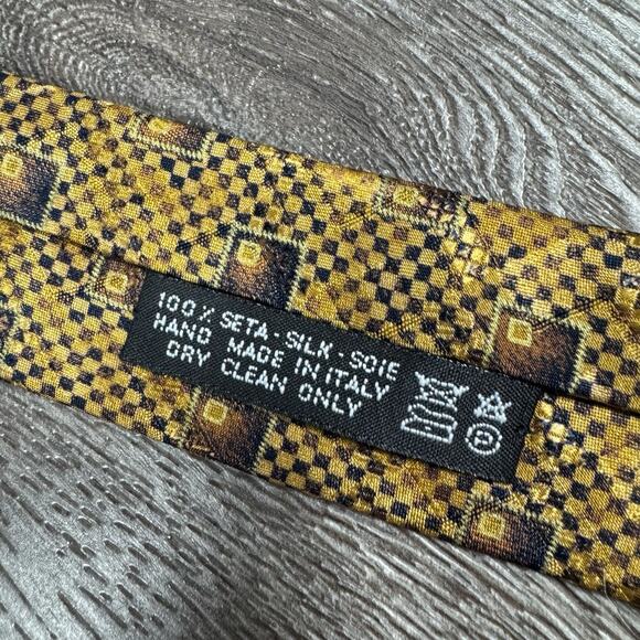 BRIONI TIE Geometric on Gold Brown Pleated Silk Necktie - Picture 6 of 10